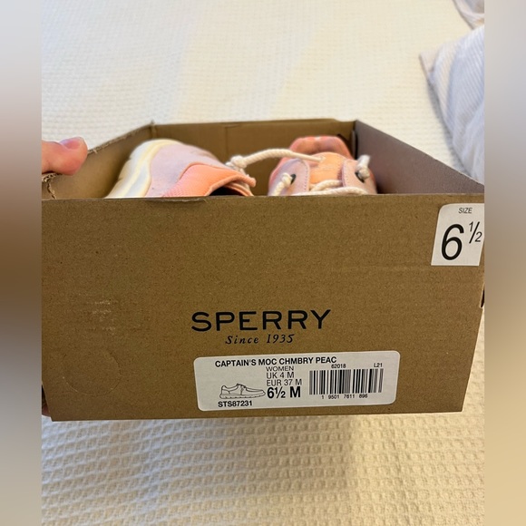 NWT SPERRYS captains moc chambray peach - Picture 6 of 7